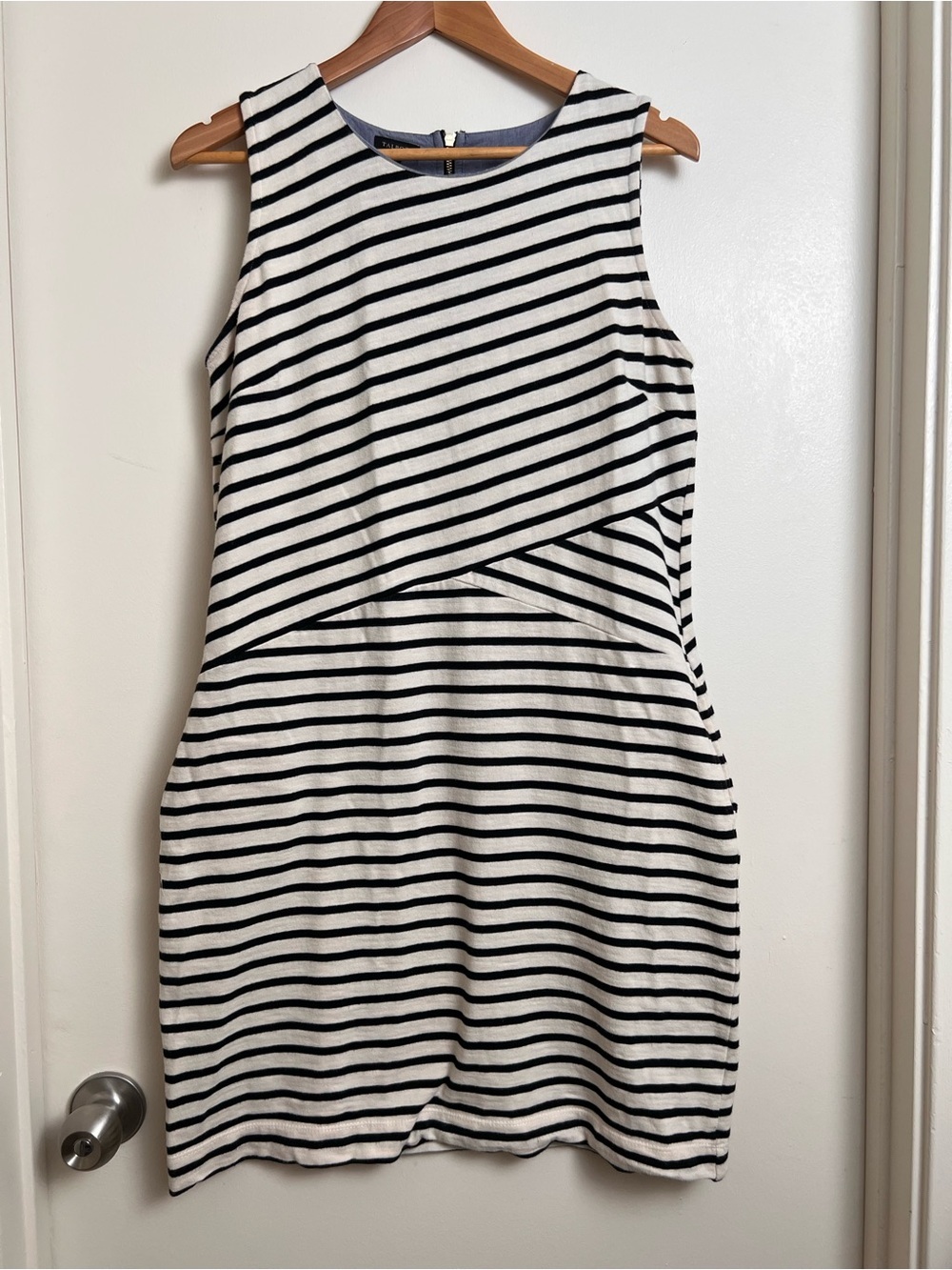 Talbots Striped Cotton Shift Dress Nautical Sleeveless Midi Dress Medium